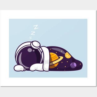 Cute Astronaut Sleeping With Space Blanket Cartoon Posters and Art